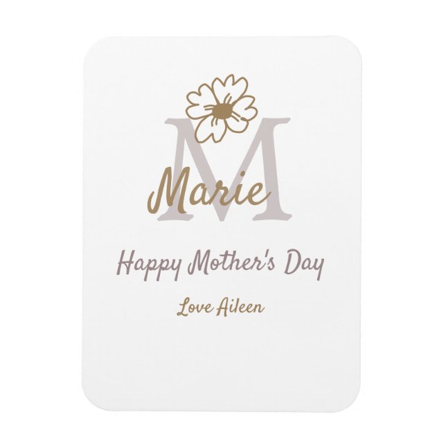 Imán simple minimal mother's day monogram golden gray f (Vertical)