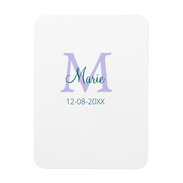 Imán simple mínimo añadir nombre monograma púrpura fech (Vertical)