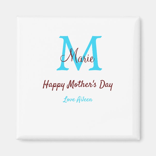 Imán simple mínimo el día de la madre monograma azul no (Frente)