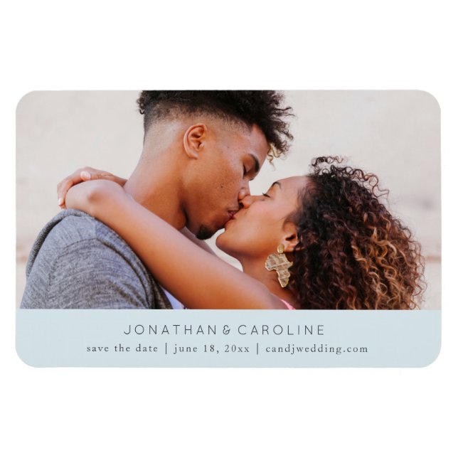 Imán Simple Mínimo Guardar la fecha, gran foto azul (Horizontal)