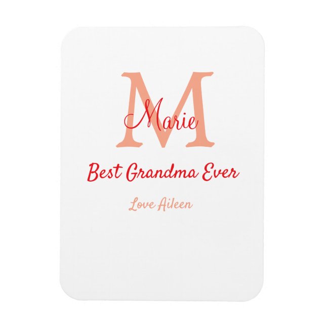 Imán simple mínimo mejor Abuela nunca texto de monogram (Vertical)