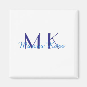 Imán simple monograma personalizado nombre azul ret