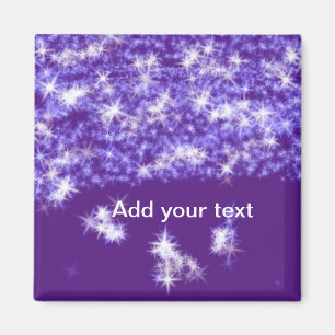 Imán Simple purple glitter sparkle stars add your text 