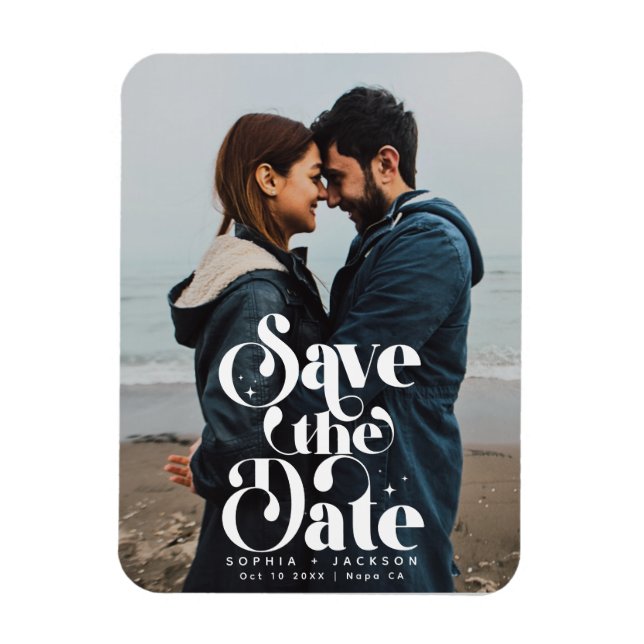 Imán Simple Retro Foto de Save the Date (Vertical)