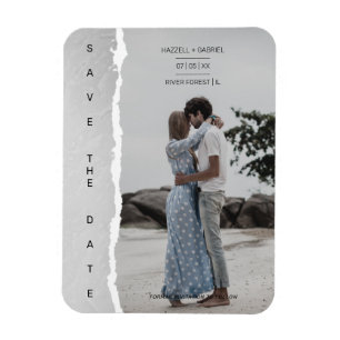 Imán Simple Ripped Paper Effect Wedding Custom Photo