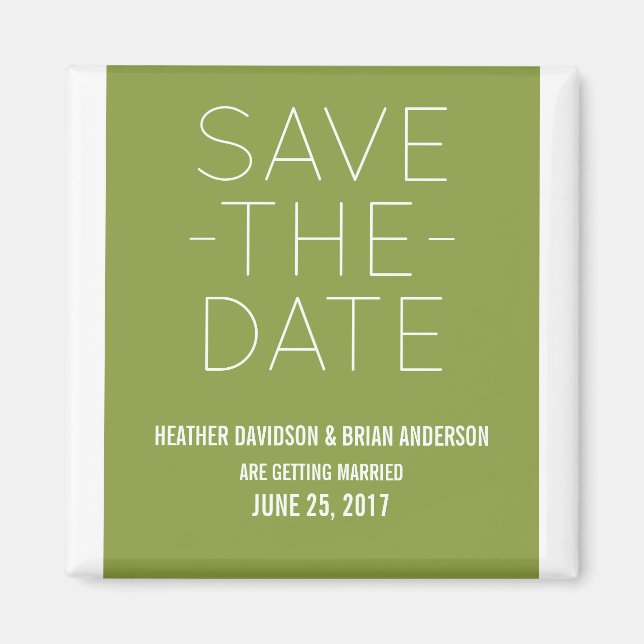 Imán Simple Save the Date Magnet, Olive Green (Frente)