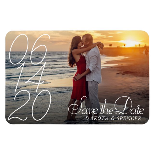 Imán Simple Script Overlay | Modern Photo Save the Date (Horizontal)