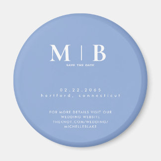 Imán Simple Sky Blue Monogram Wedding Save the Date