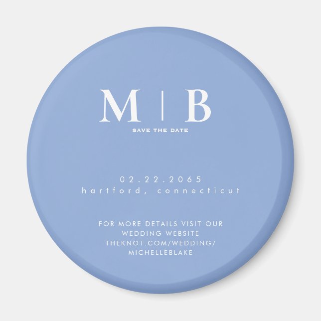Imán Simple Sky Blue Monogram Wedding Save the Date (Frente)