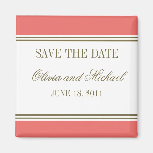 Imán Simple Stripe Coral Save the Date Magnet (Frente)