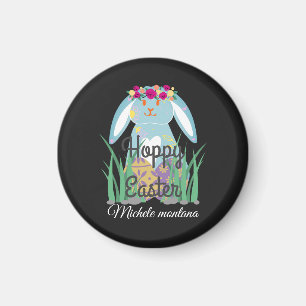 Imán simple y lindo conejito de Pascua Feliz Familia de