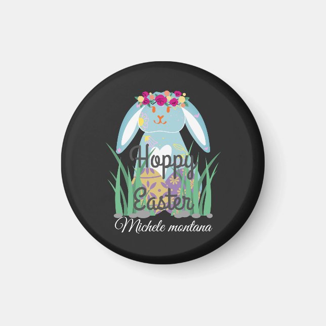 Imán simple y lindo conejito de Pascua Feliz Familia de (Frente)