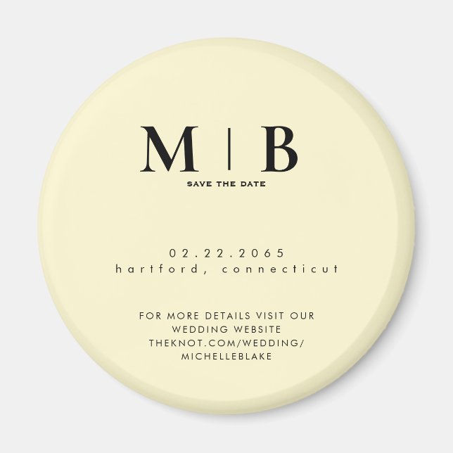 Imán Simple Yellow Monogram Wedding Save the Date (Frente)
