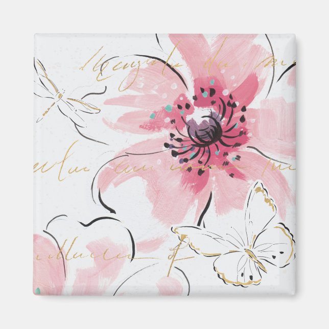 Imán Simplemente rosa | Floral acuarela (Frente)