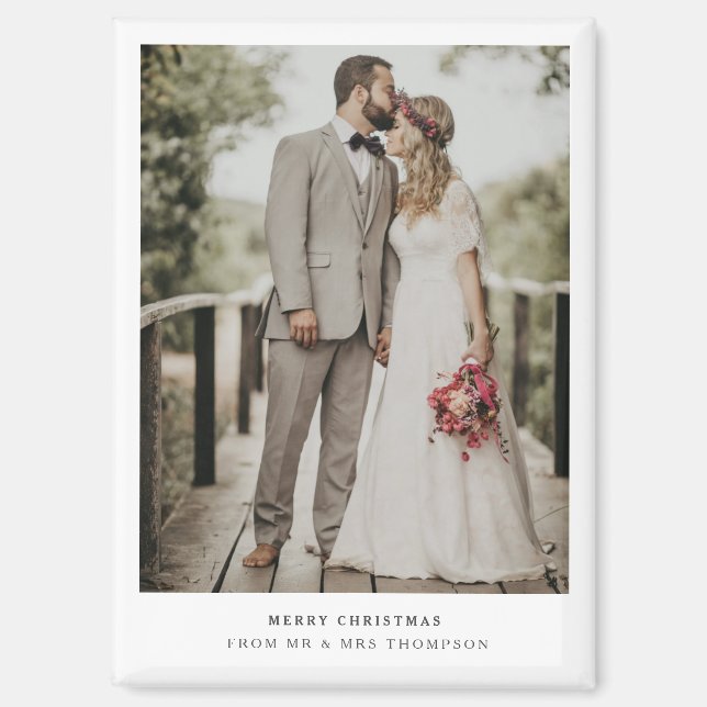 Imán Simply Modern Merry Christmas | Wedding Photo Card (Anverso)
