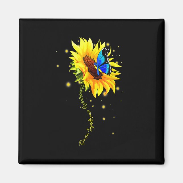 Imán Síndrome de Down Camiseta de girasol regalo Azul a (Frente)