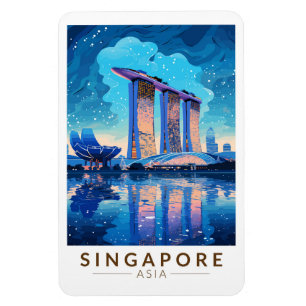 Imán Singapur Marina Bay Night Travel Art Vintage