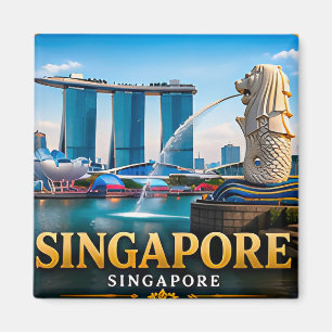 Imán Singapur Marina Bay y horizonte icónico