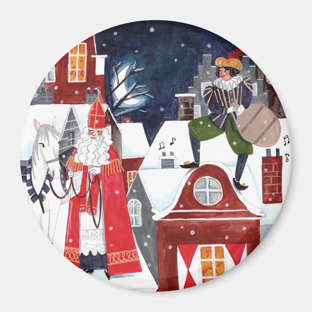 Imán Sinterklaas y Piet en los tejados de Amsterdam Per (Frente)