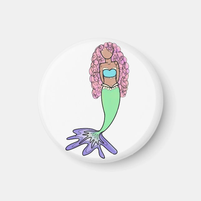 Imán sirena arcoíris rosa azul morado verde negro rizad (Frente)