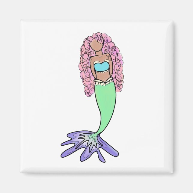 Imán sirena arcoíris rosa azul morado verde negro rizad (Frente)