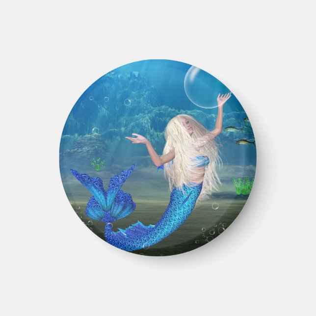 Imán Sirena de bonito rubia con burbuja (Frente)