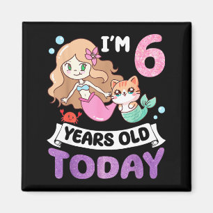 Imán Sirena gato Kawaii tengo 6 años cumpleaños 6