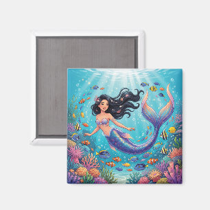 Imán Sirena Hermosa de Dibujos Animados Bajo el Mar 