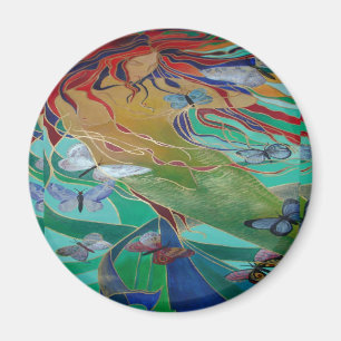Imán Sirena Nadando con mariposas Fantasía Arte