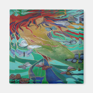 Imán Sirena Nadando con mariposas Fantasía Arte
