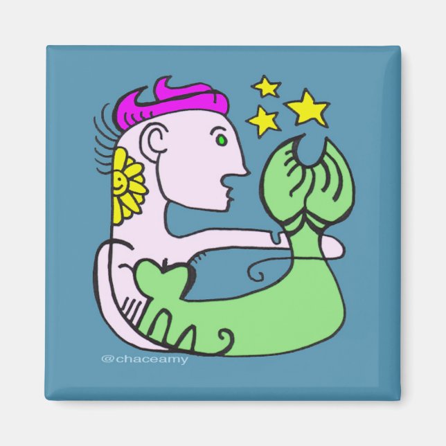 Imán Sirenita de marfil con pelo rosado (Frente)