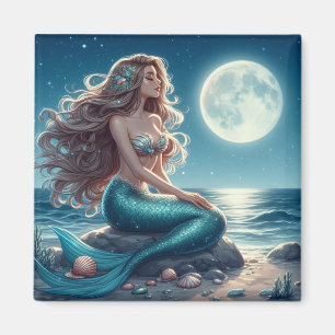 Imán Sirenita en la playa por la noche