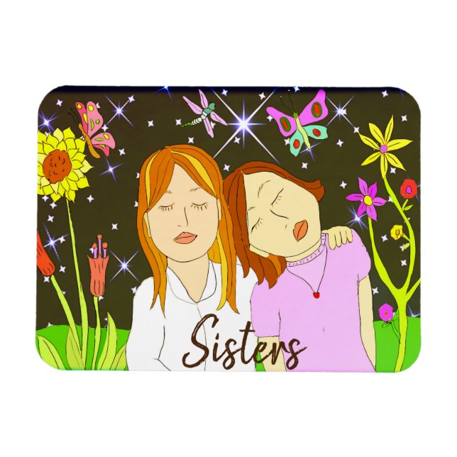 Imán Sisters Whimsical Folk Art Hand drawn (Horizontal)