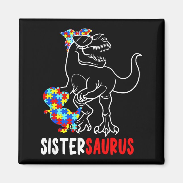 Imán Sistersaurus T Rex Dinosaur Conciencia del Autismo (Frente)