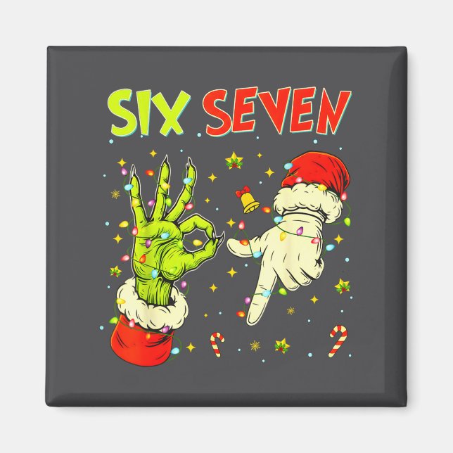 Imán Six Seven 67 Funny Hand-sign Christmas Meme  (Frente)