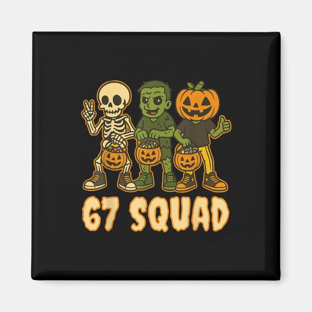 Imán Six Seven 67 Squad Skeleton Pumpkin Halloween Boys (Frente)