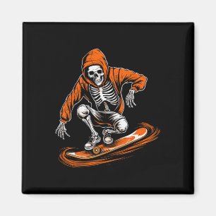 Imán Skater Gorra Naranja Skeleton con Skateboard Hallo