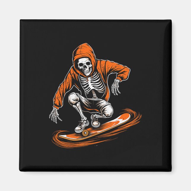 Imán Skater Gorra Naranja Skeleton con Skateboard Hallo (Frente)