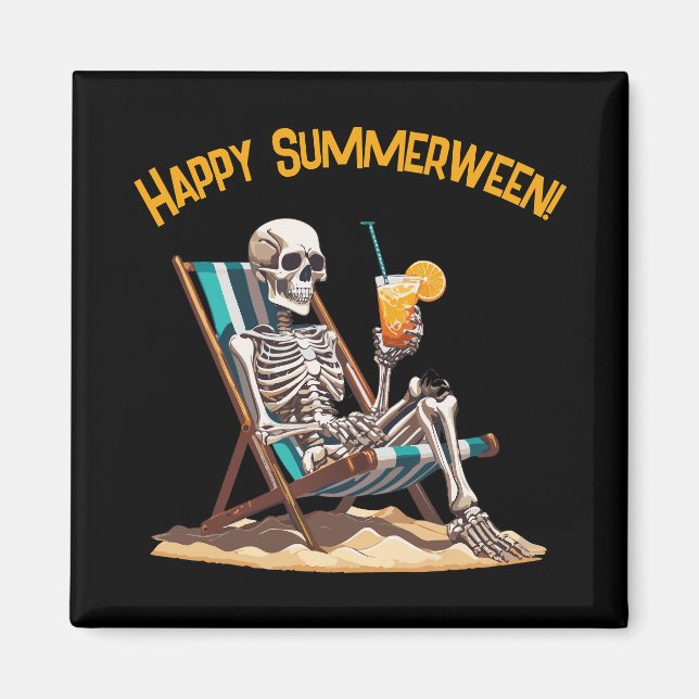 Imán Skeleton Beach Lounging Halloween (Frente)