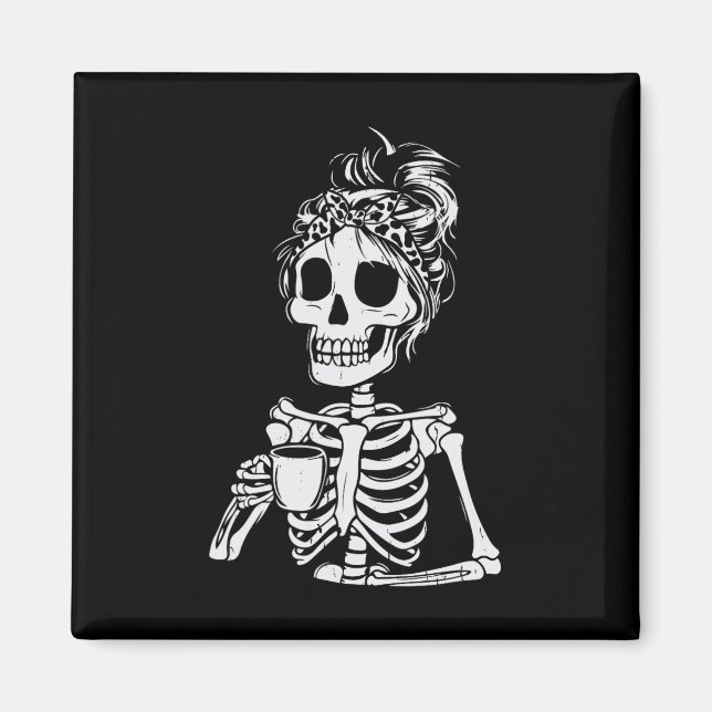 Imán Skeleton Bebe Café Calavera Graciosa Mujer Hallowe (Frente)