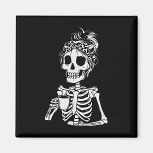 Imán Skeleton Bebe Café Calavera Graciosa Mujer Hallowe