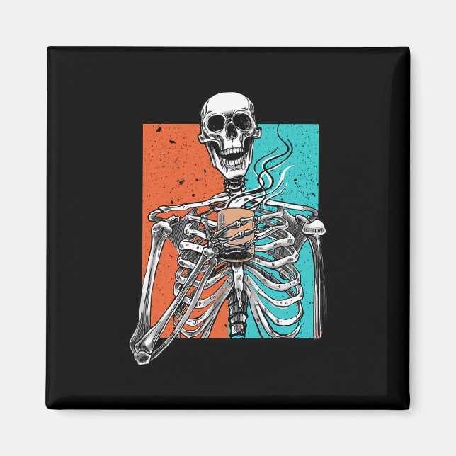 Imán Skeleton Beber café Lover Funny Halloween Sku (Frente)