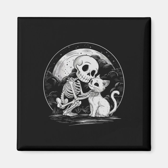 Imán Skeleton Cat Skull Kitty Cute Gótico Halloween Cos (Frente)