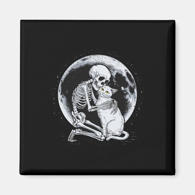 Imán Skeleton Cat Skull Kitty Cute Gótico Halloween Cos (Frente)