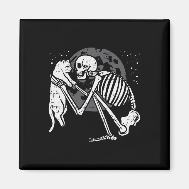 Imán Skeleton Cat Skull Kitty Cute Gótico Halloween Hom (Frente)