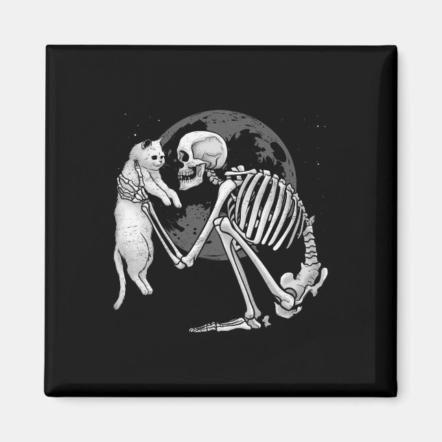 Imán Skeleton Cat Skull Kitty Típico Fantasma Halloween (Frente)