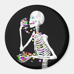 Imán Skeleton comiendo dulces de Halloween