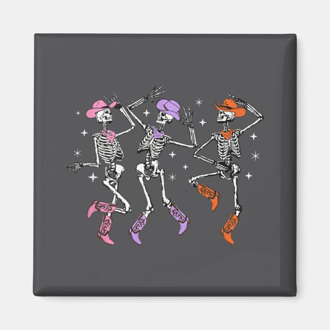 Imán Skeleton de baile retro occidental Halloween Cowbo (Frente)