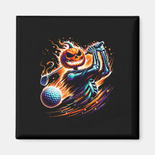 Imán Skeleton Golfing Halloween Pumpkin Golfer