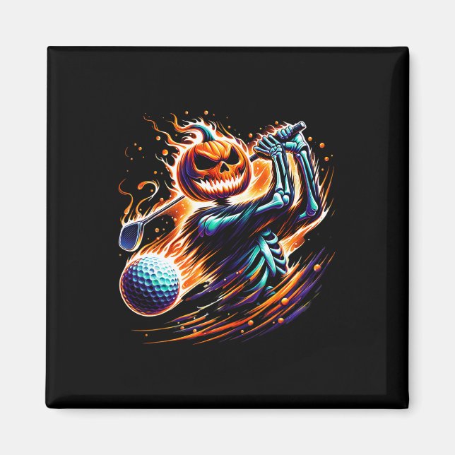 Imán Skeleton Golfing Halloween Pumpkin Golfer (Frente)